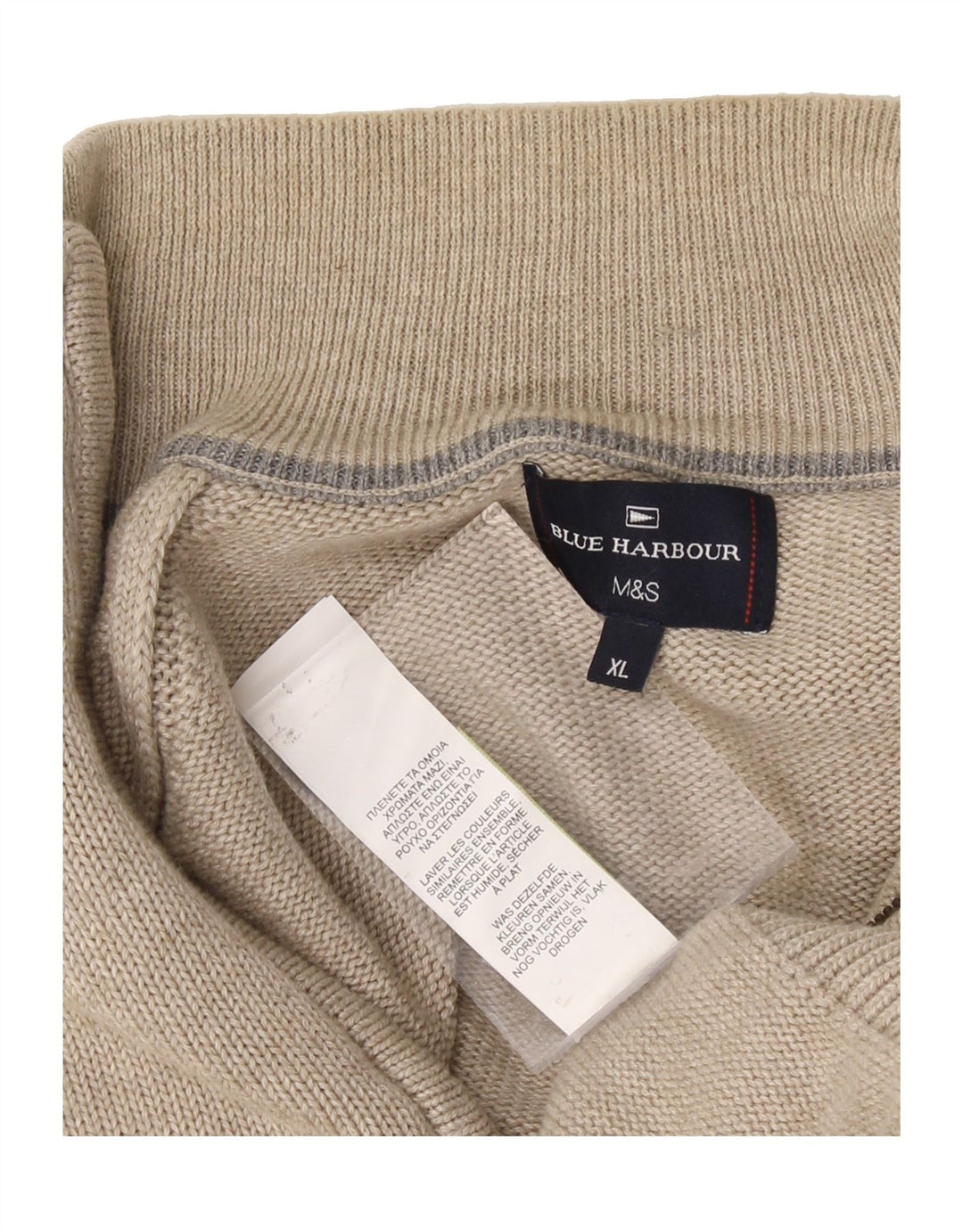 MARKS & SPENCER Mens Zip Neck Jumper Sweater XL Beige Cotton Vintage Marks & Spencer and Second-Hand Marks & Spencer from Messina Hembry 