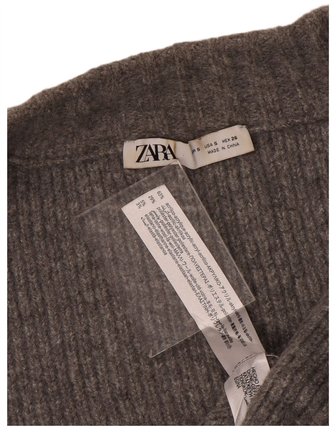 Maglione cardigan oversize corto da donna Zara UK 10 piccolo grigio acrilico