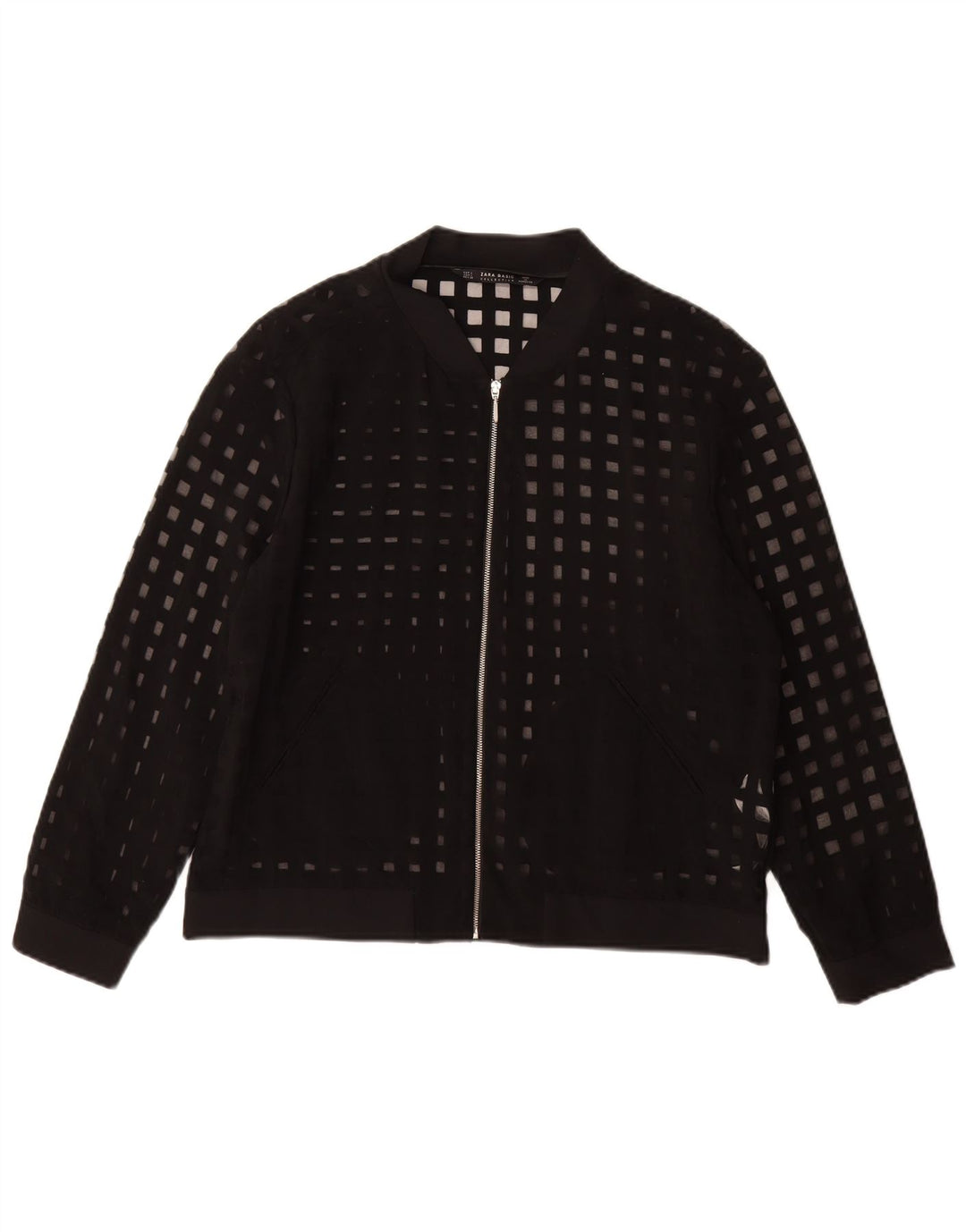 Giubbotto bomber trasparente da donna Zara UK 16 grande viscosa geometrica nera