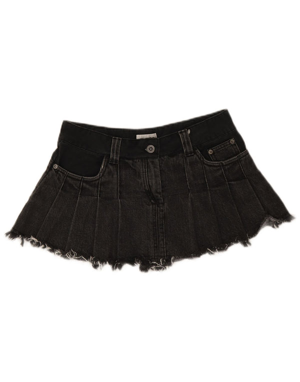 Topshop Minigonna di jeans a vita bassa da donna UK 8 piccola W28 cotone nero