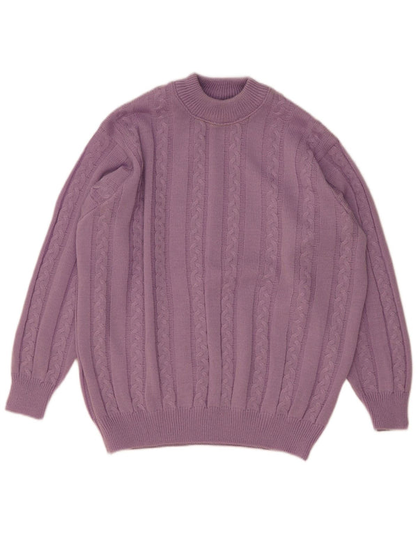 Maglione maglione girocollo da donna vintage UK 16 grande poliacrilico viola