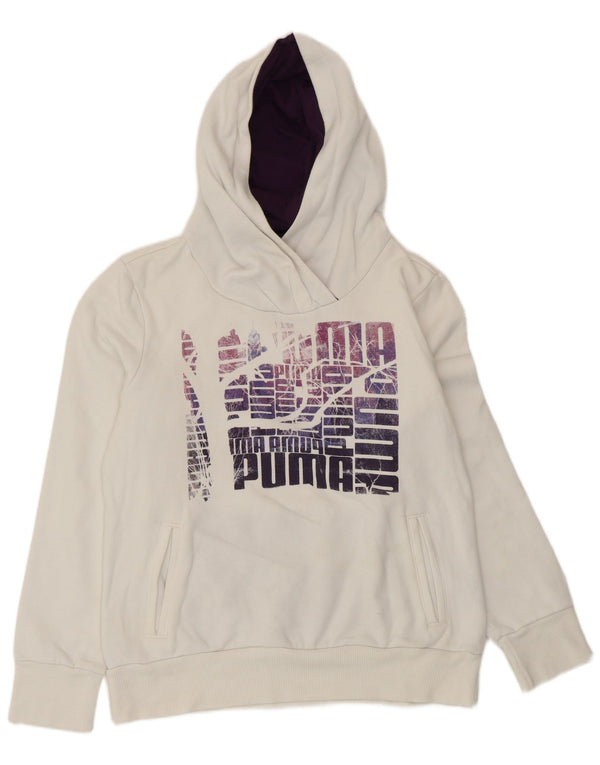 Felpa con cappuccio grafica da donna Puma UK 14 grande cotone bianco
