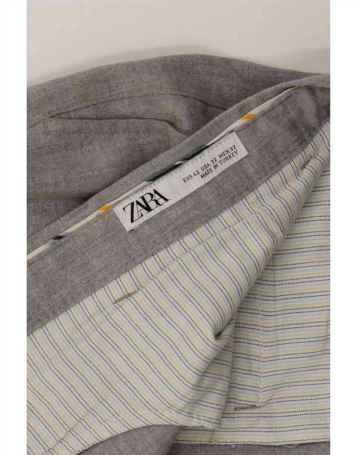Pantaloni da abito slim da uomo Zara EU 42 Large W32 L28 Grigio
