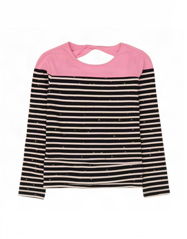 Superdry Womens Top Long Sleeve UK 12 Medium Navy Blue Striped Cotton