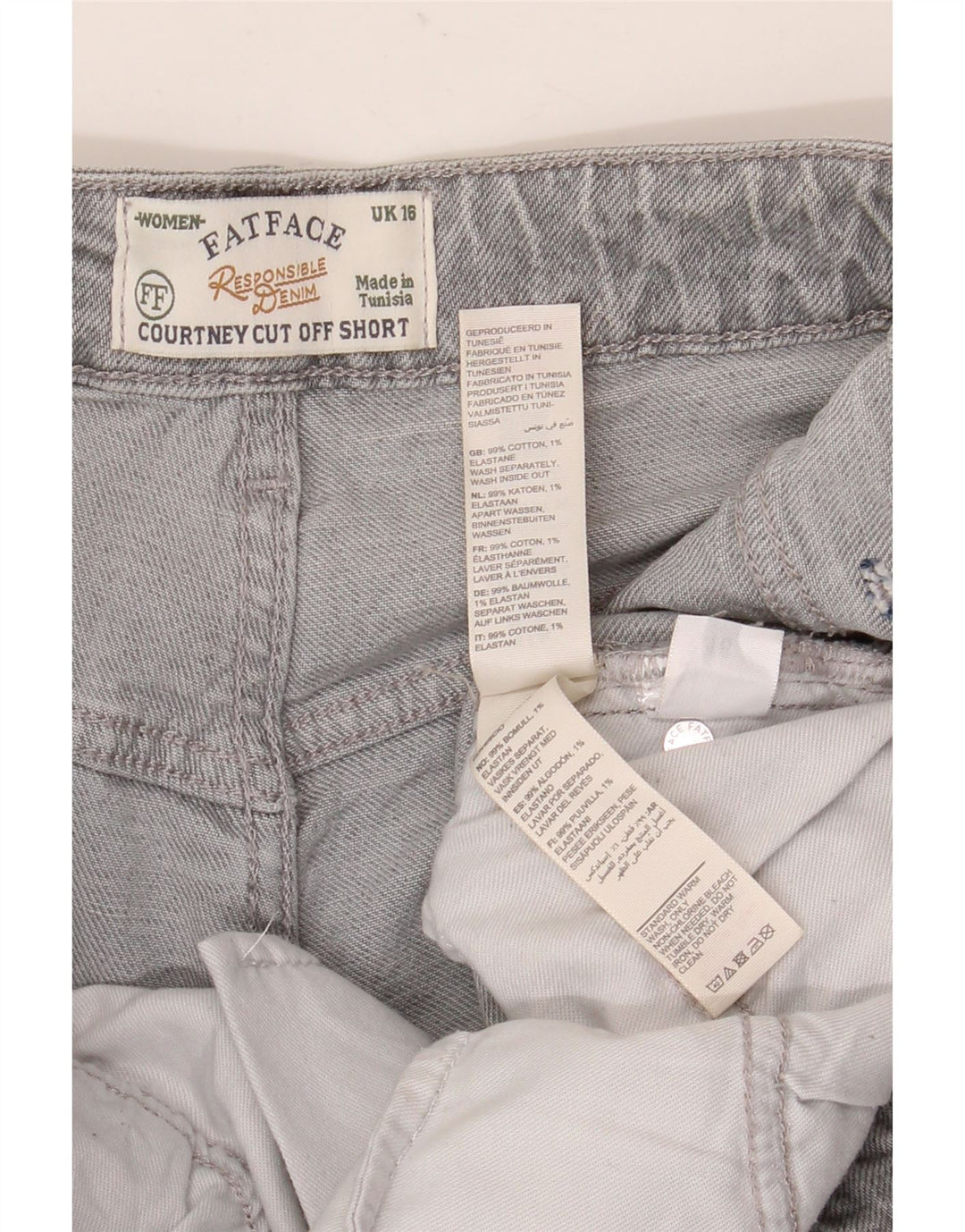 Pantaloncini di jeans da donna Fat Face UK 16 Large W36 Cotone grigio