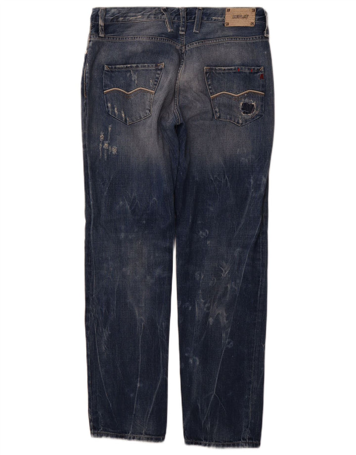 REPLAY Womens Distressed Straight Jeans W27 L28 Navy Blue Cotton