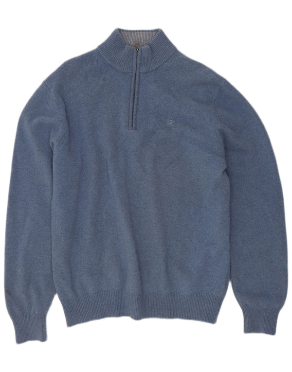 Maglione da uomo Hackett con zip e collo grande in lana blu
