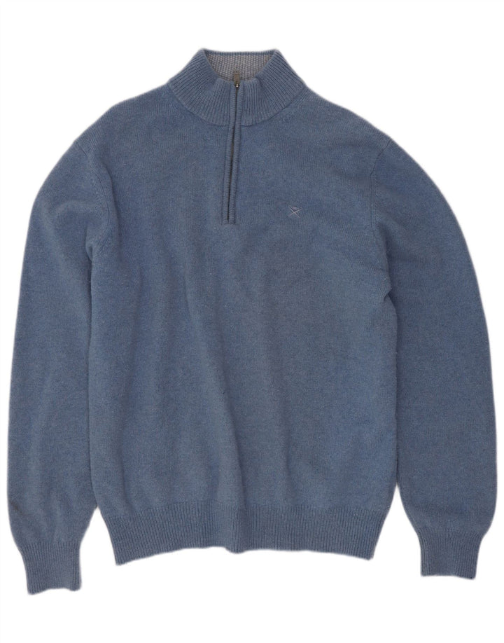 Maglione da uomo Hackett con zip e collo grande in lana blu