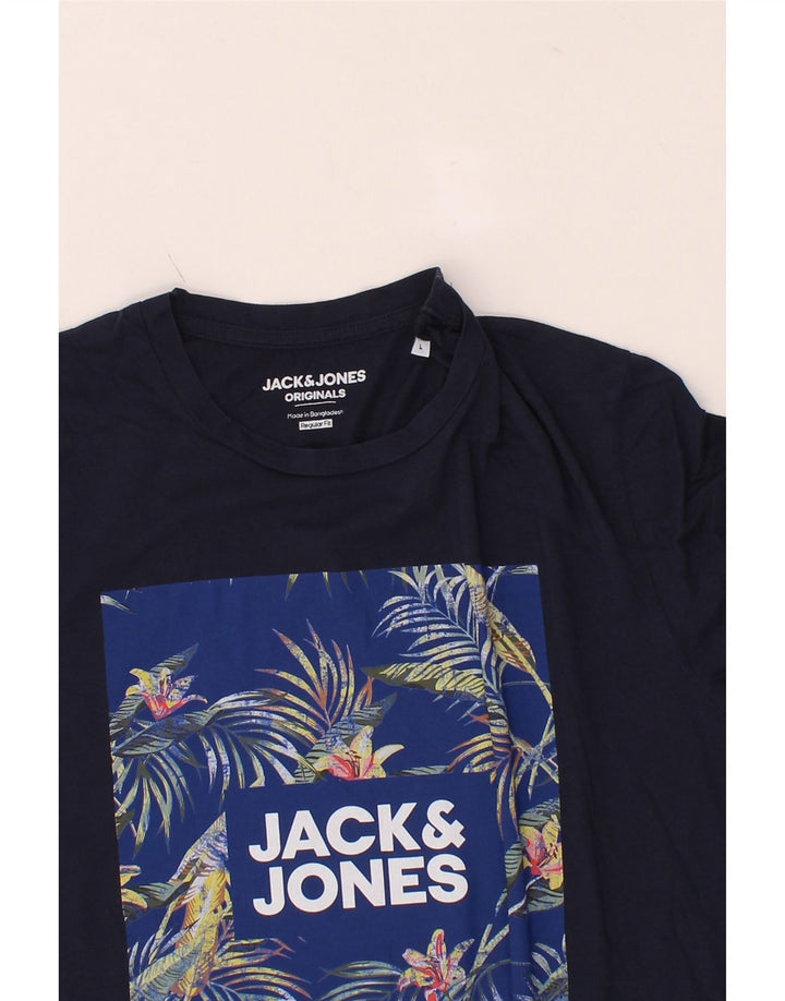 JACK & JONES Mens Regular Fit T-Shirt Large Navy Blue Cotton Vintage Jack & Jones and Second-Hand Jack & Jones from Messina Hembry 