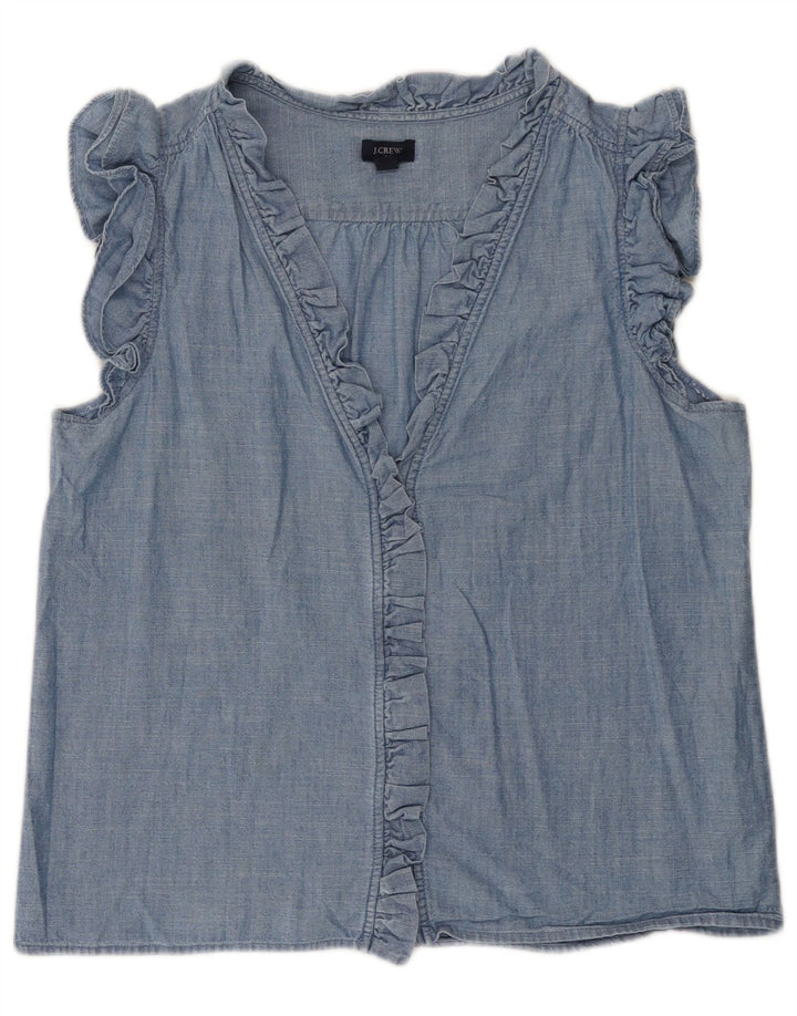 J. Crew Camicia da donna a maniche corte con volant sul davanti UK 14 Blu medio