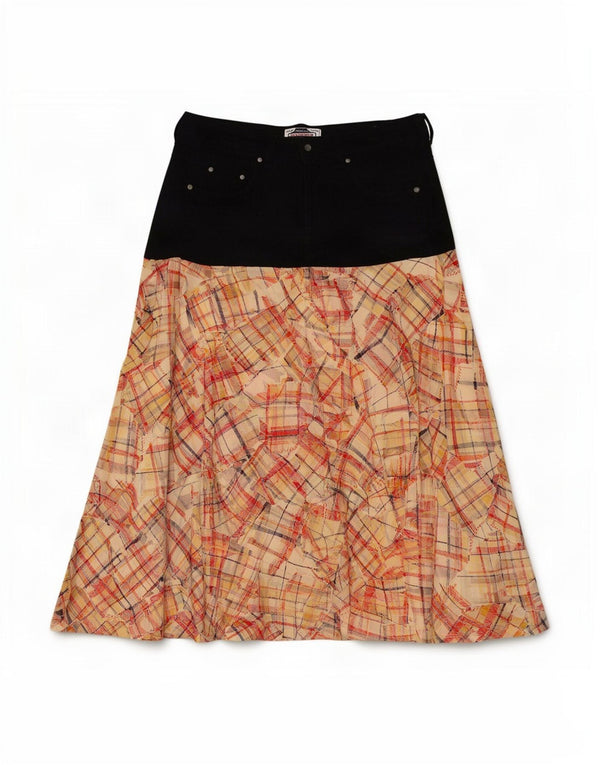 Gonna a trapezio a vita alta da donna vintage W30 Patchwork beige medio
