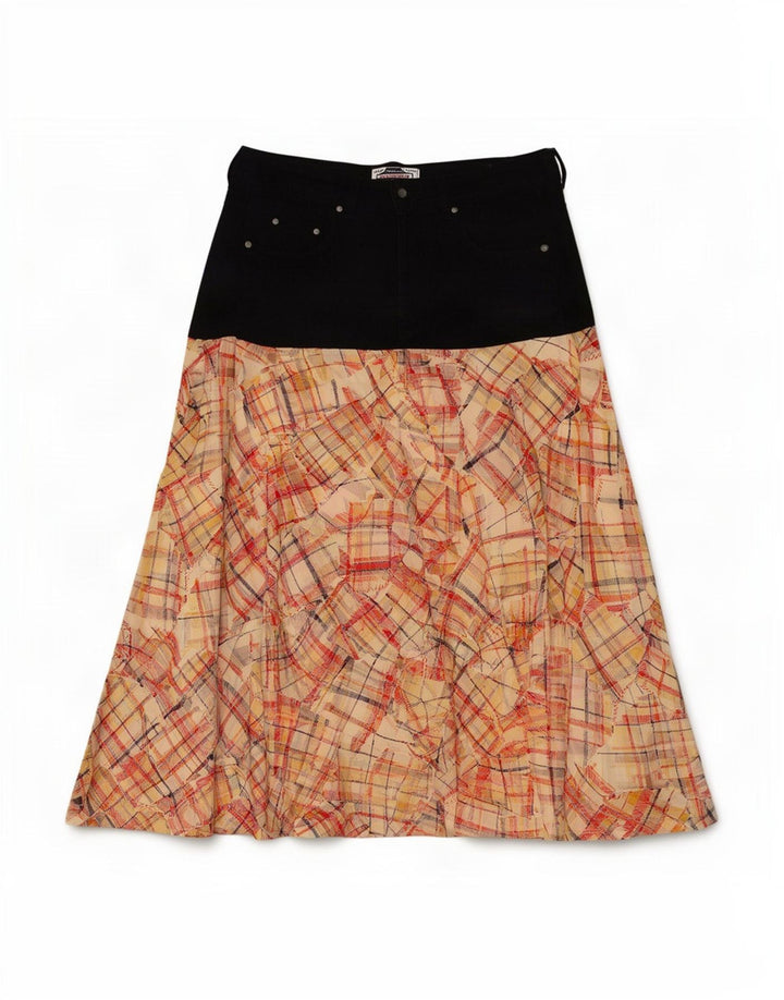 Gonna a trapezio a vita alta da donna vintage W30 Patchwork beige medio