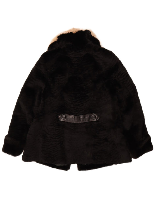 Giacca da donna in pelliccia sintetica VINTAGE UK 14 media nera