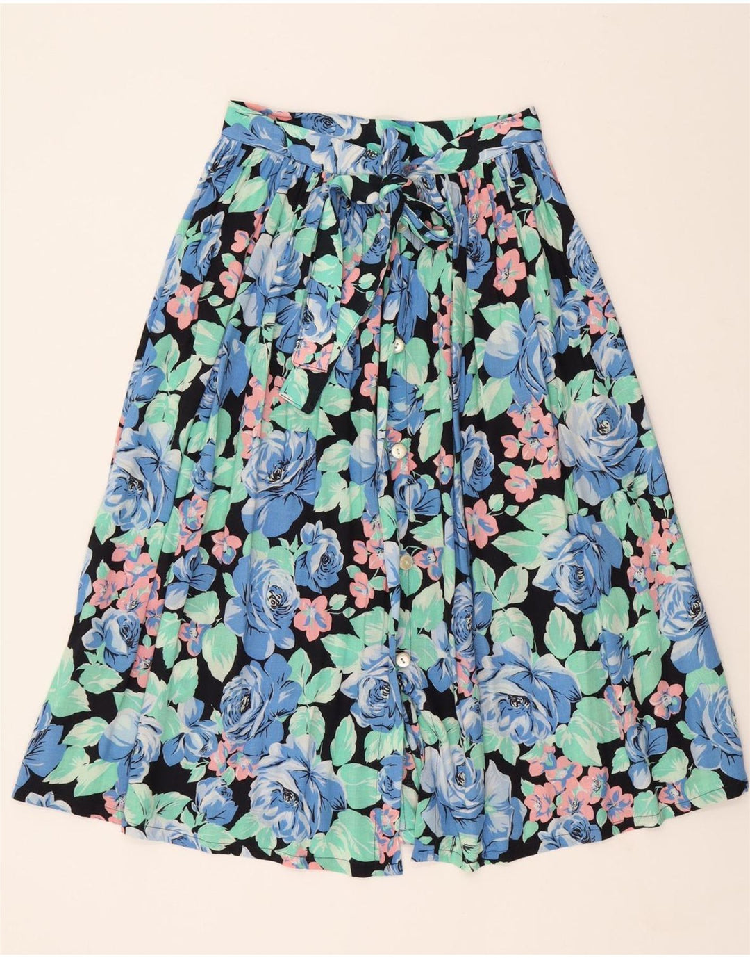VINTAGE Womens Pleated Skirt W26 Small Blue Floral Vintage Vintage and Second-Hand Vintage from Messina Hembry 