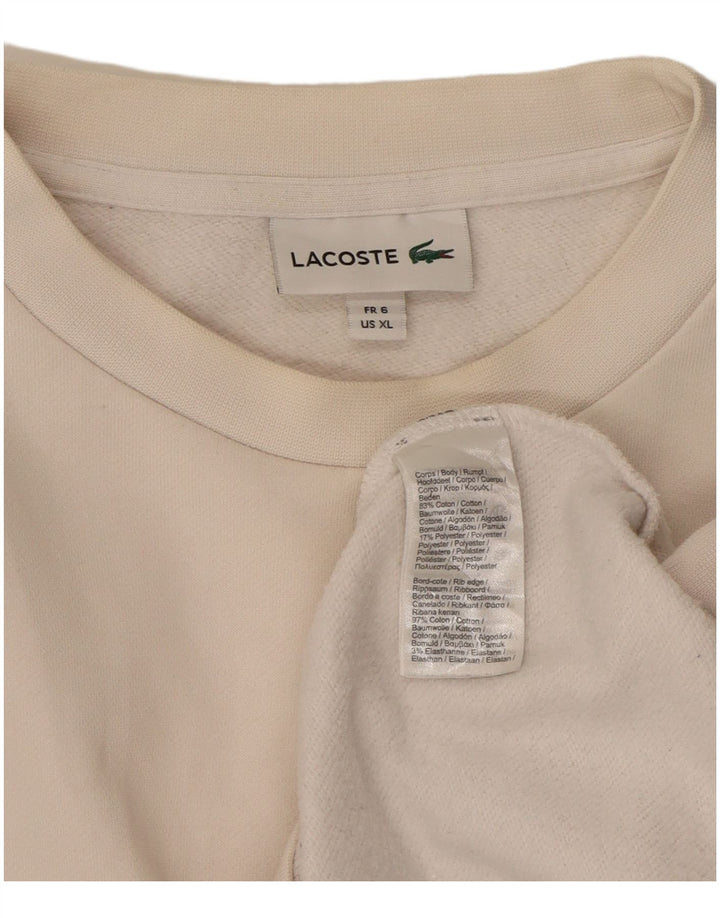LACOSTE Mens Graphic Sweatshirt Jumper Size 6 XL Off White Colourblock