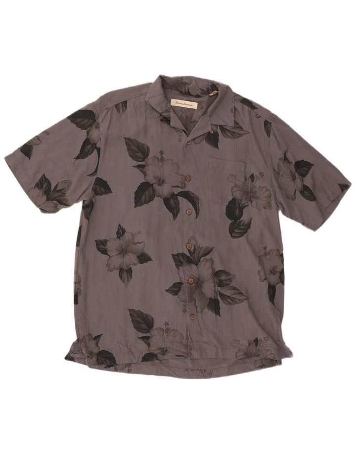 Camicia a maniche corte da uomo Tommy Bahama in seta floreale grigio medio