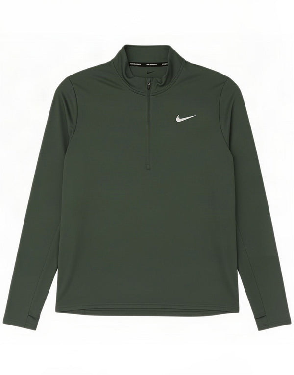 Nike Uomo Dri Fit Zip Neck Pullover Tuta da ginnastica Top Large Verde Poliestere
