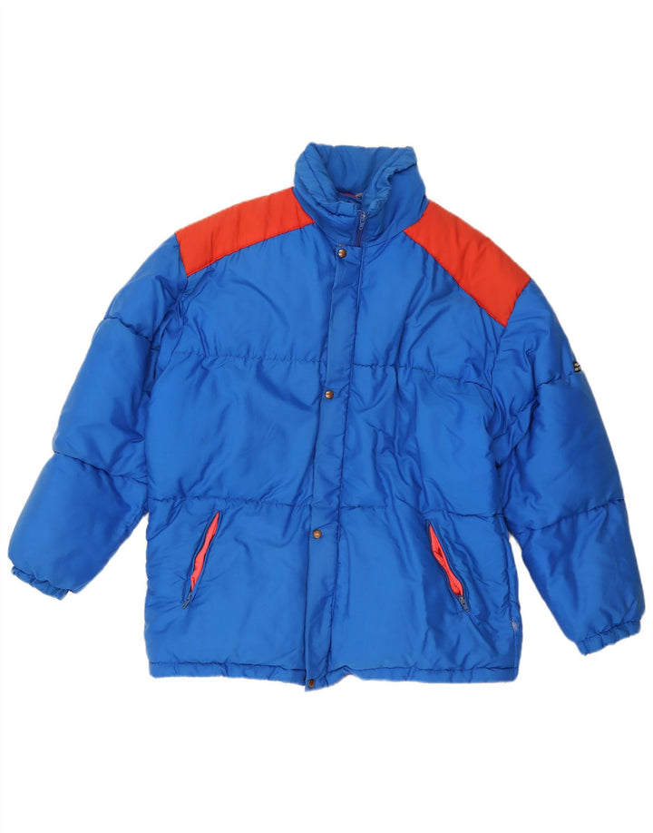 Giacca imbottita con cappuccio vintage da uomo UK 40 grande poliammide color block blu