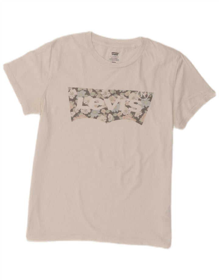 T-shirt grafica da donna Levi's Top UK 12 cotone bianco medio