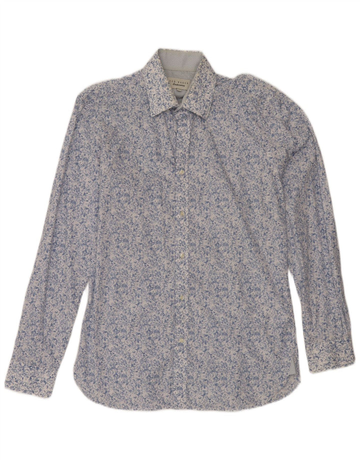 Camicia da uomo Ted Baker taglia 15 cotone floreale blu medio