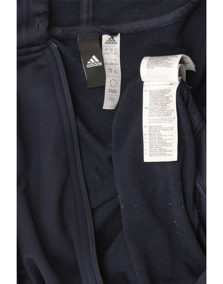 Maglione con cappuccio e zip grafica da donna ADIDAS UK 16/18 Large Blu navy