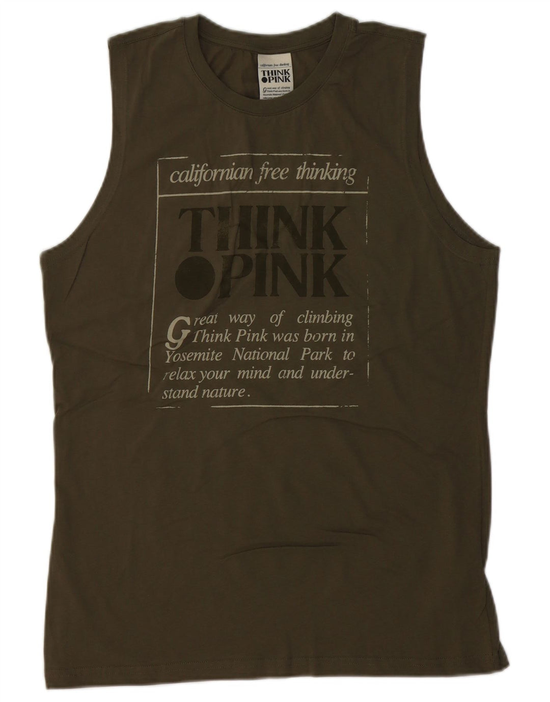 THINK PINK Canottiera grafica da uomo grande in cotone kaki