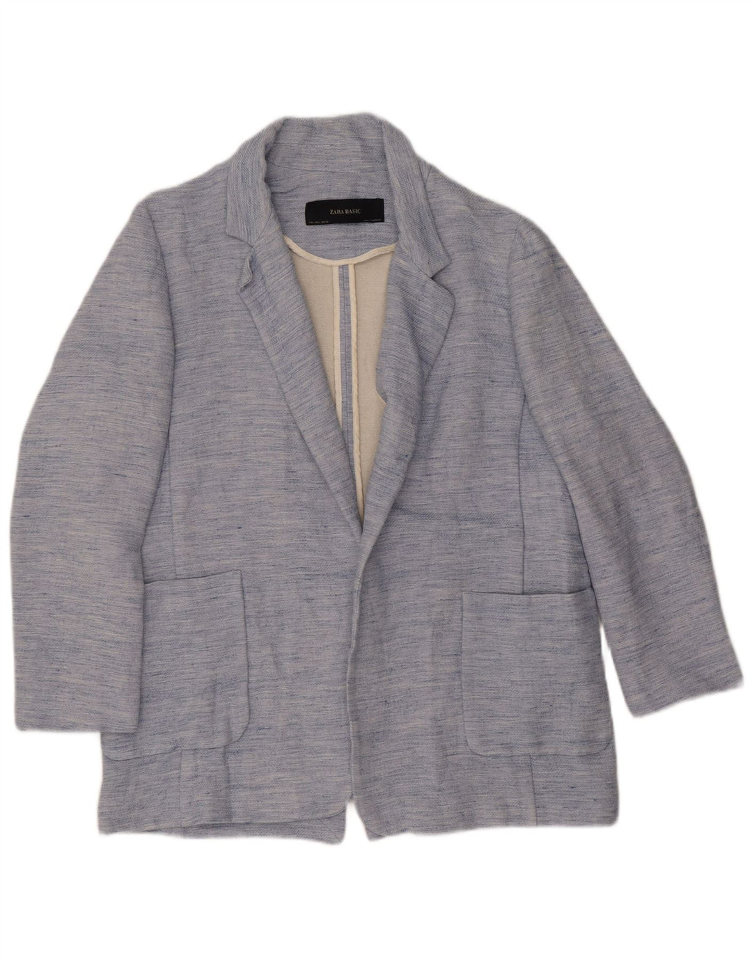 Giacca blazer aperta da donna Zara UK 14 grande acetato blu screziato