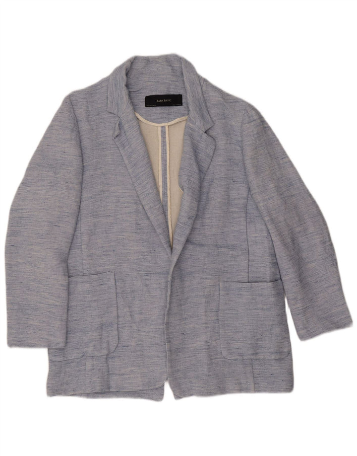 Giacca blazer aperta da donna Zara UK 14 grande acetato blu screziato