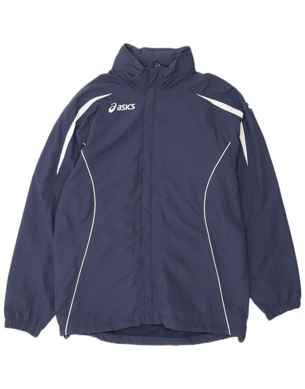 ASICS Mens Graphic Tracksuit Top Jacket Medium Navy Blue Colourblock