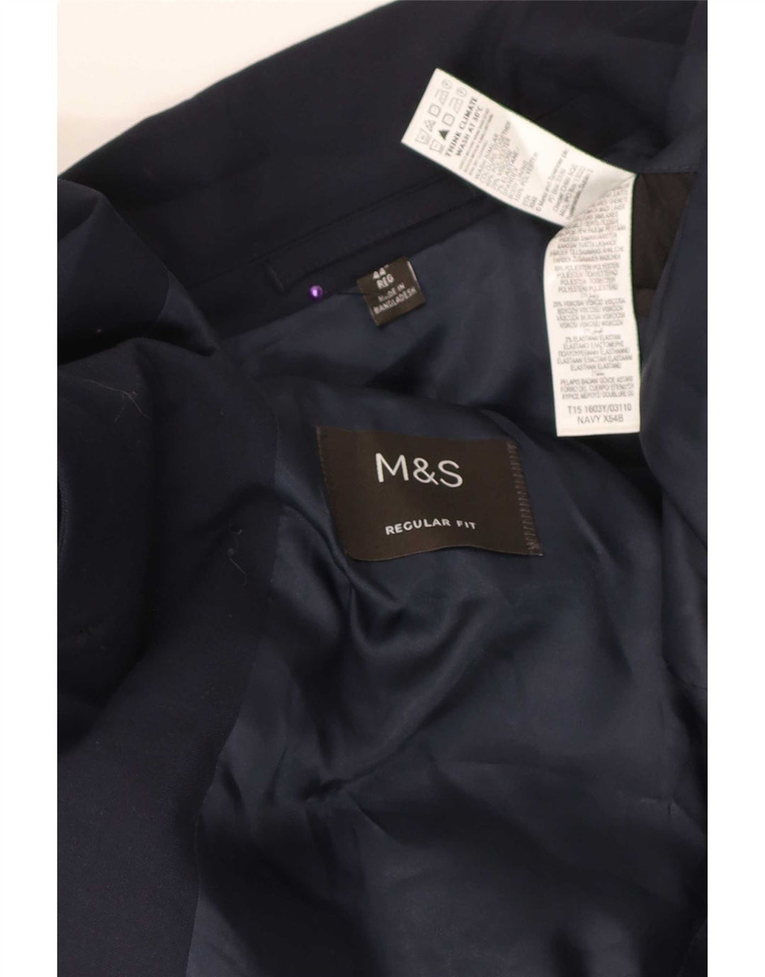 Giacca blazer da uomo Marks & Spencer vestibilità regolare a 2 bottoni UK 44 XL Blu navy