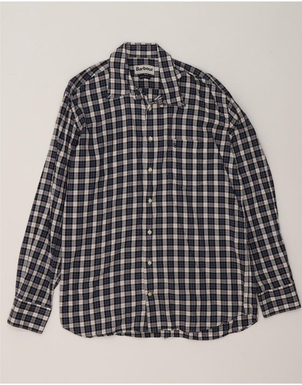 Camicia di flanella da uomo Barbour XL in cotone a quadri blu navy