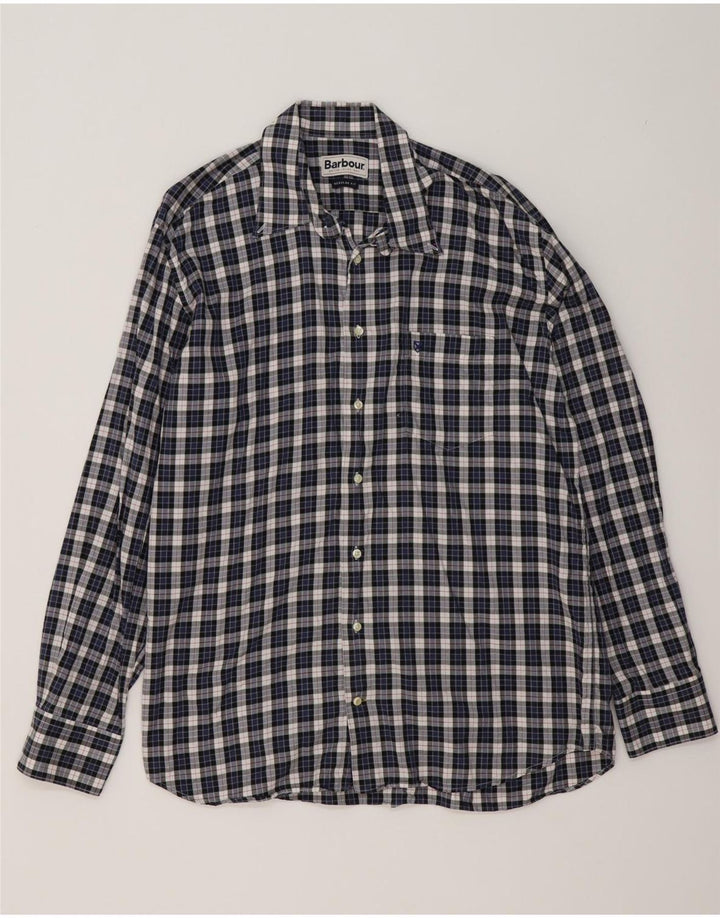 Camicia di flanella da uomo Barbour XL in cotone a quadri blu navy