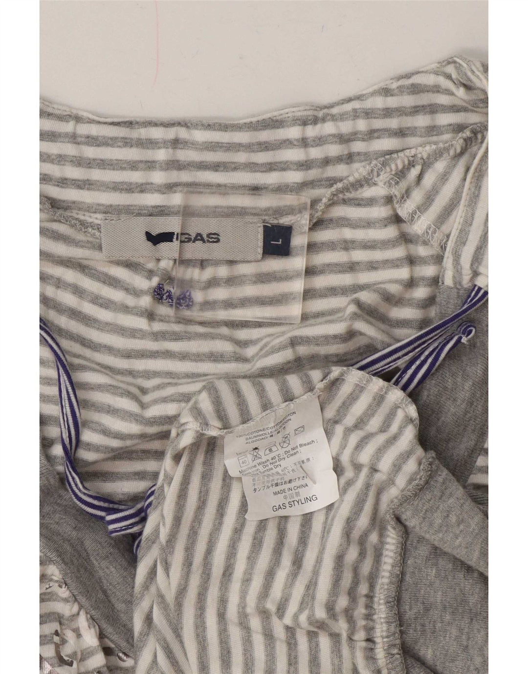 Camicetta grafica da donna Gas Top UK 14 Cotone a righe grandi grigie