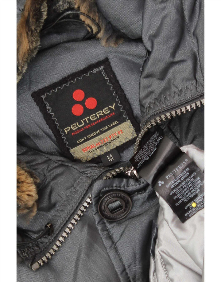 PEUTEREY Giacca imbottita bomber con cappuccio da uomo UK 38 Poliammide grigio medio