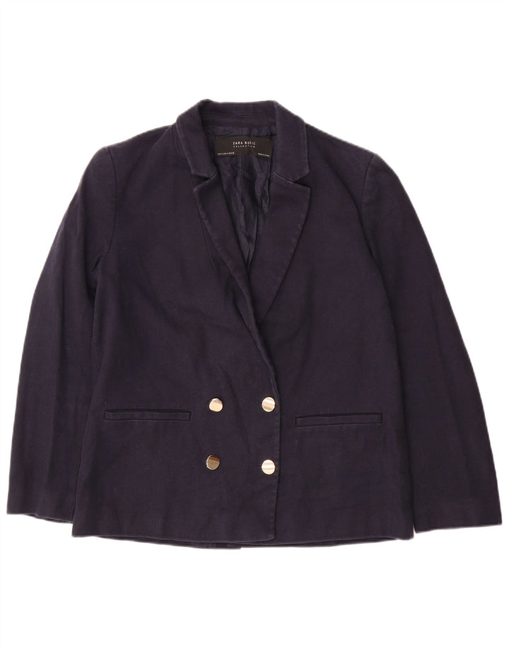 Giacca blazer doppiopetto da donna ZARA UK 10 piccola in cotone blu navy