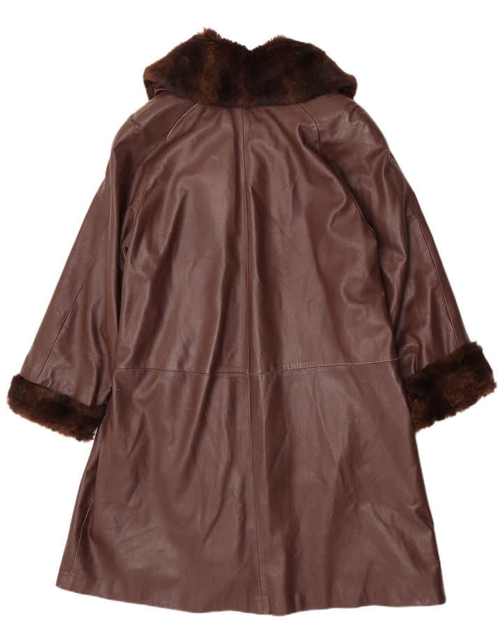 Cappotto in pelle vintage da donna IT 46 grande in pelle marrone