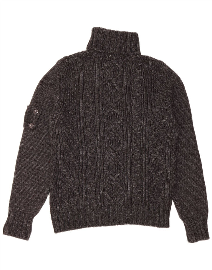 Maglione maglione vintage da uomo con collo alto, grande lana d'agnello grigia