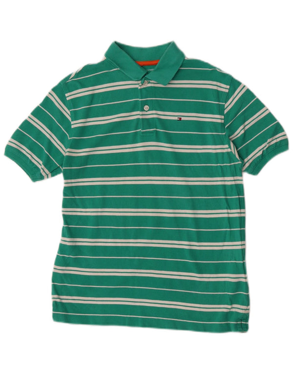 Tommy Hilfiger Boys Polo Shirt 12-13 Years Large  Green Striped Cotton