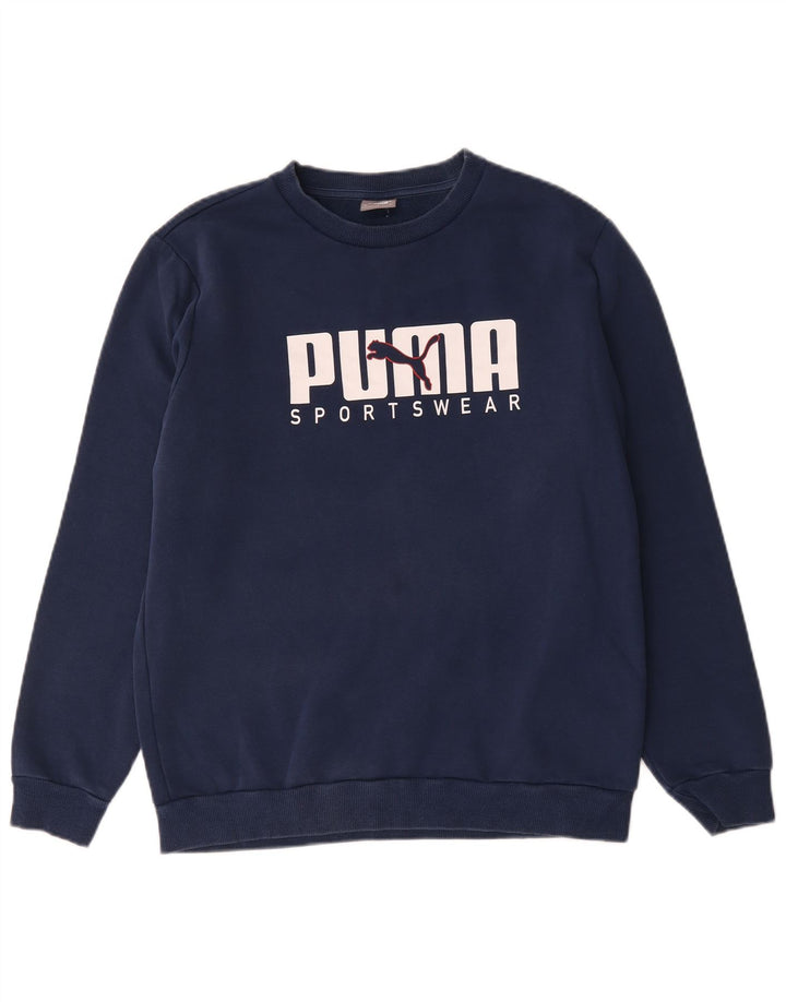 Felpa grafica da uomo Puma Felpa media in cotone blu navy
