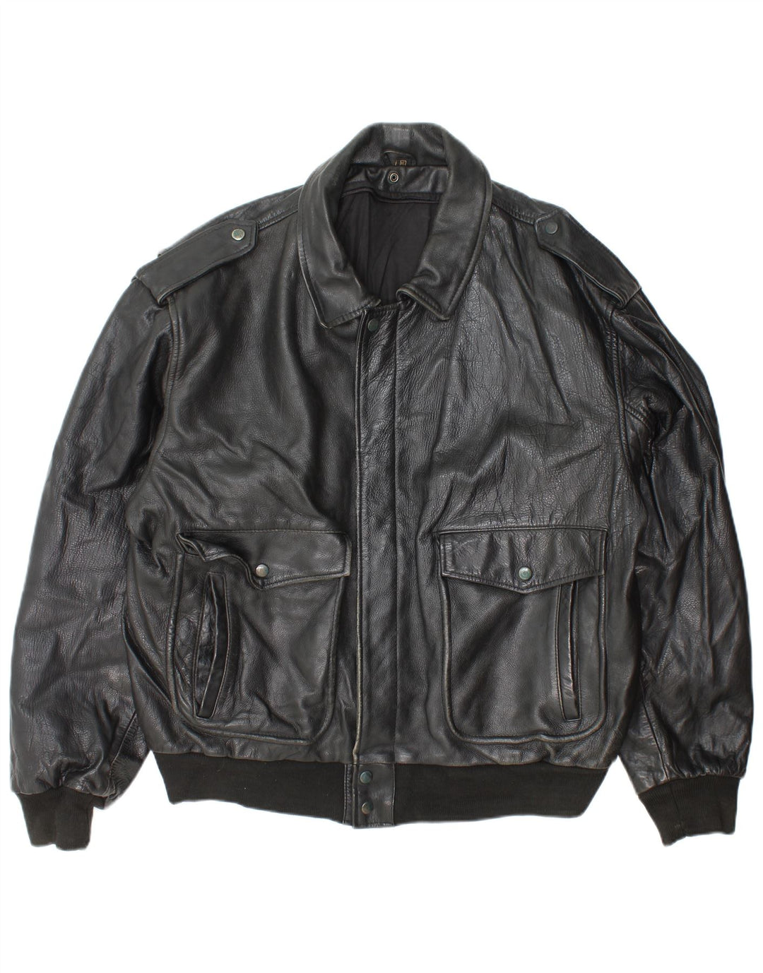 Giacca in pelle militare vintage da uomo UK 42 XL in pelle nera