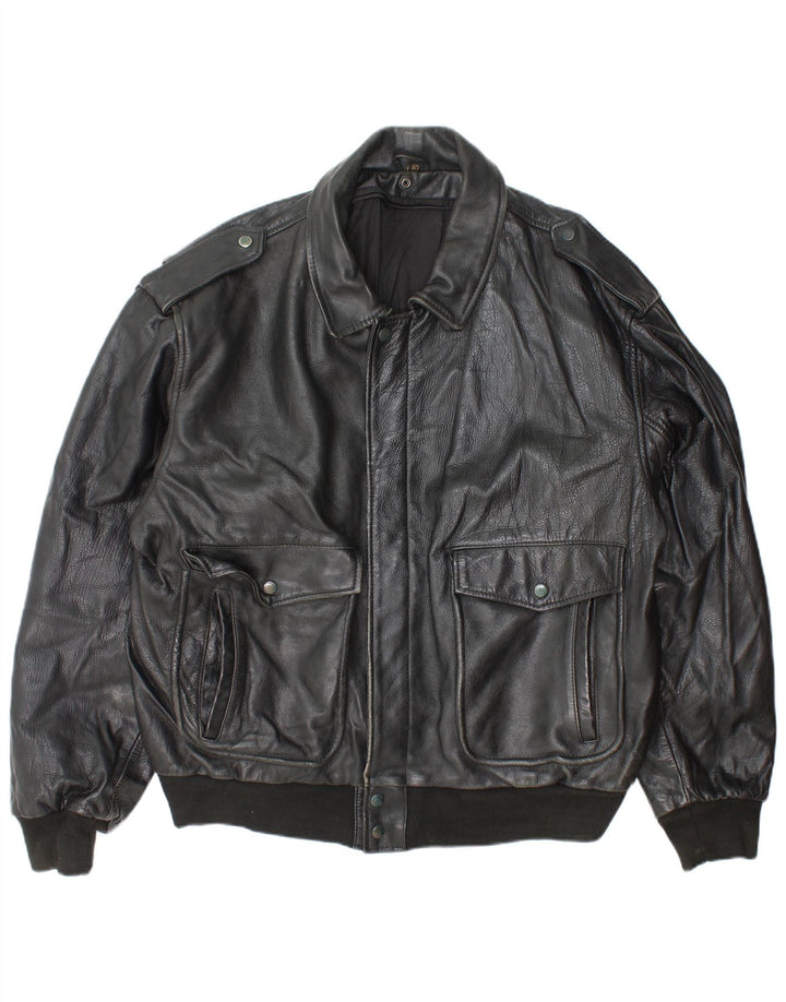 Giacca in pelle militare vintage da uomo UK 42 XL in pelle nera