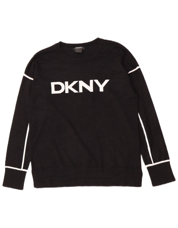 Maglione da donna Dkny con scollo a barca con grafica, UK 16, grande viscosa nera