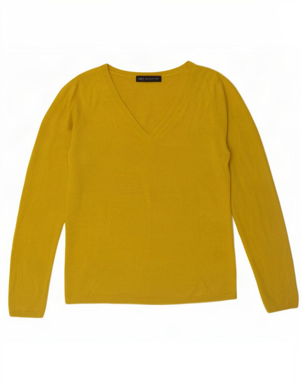 Maglione da donna con scollo a V Marks & Spencer UK 10 piccolo acrilico giallo
