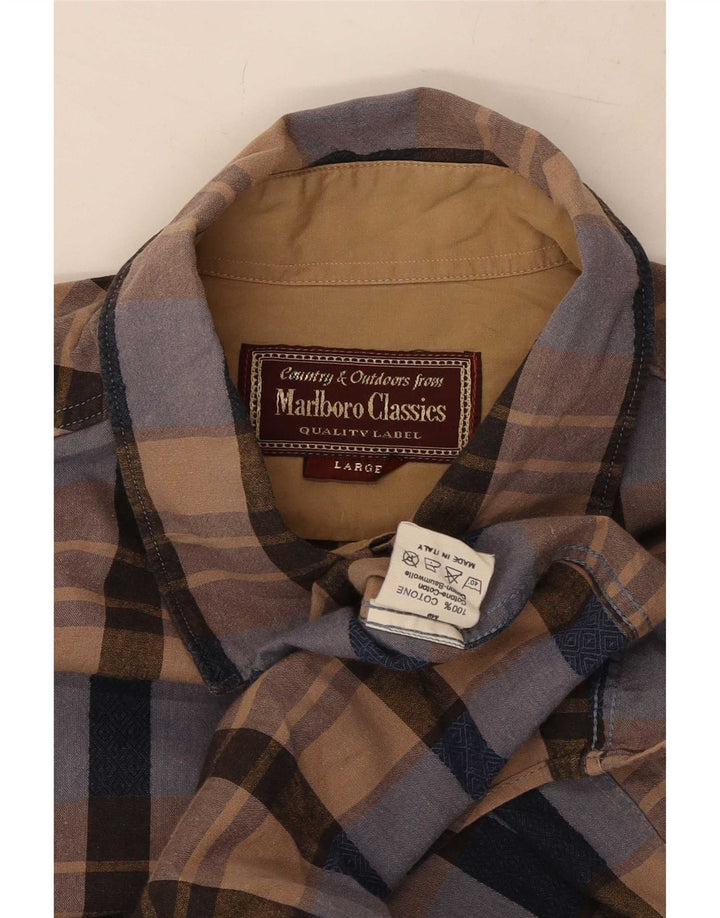 Camicia da uomo Marlboro Classics Large in cotone a quadri multicolore