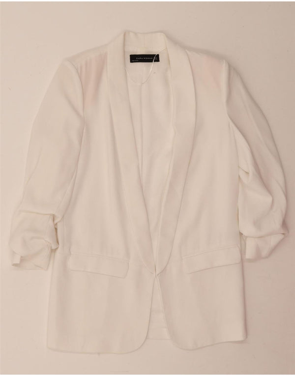 Giacca blazer da donna con maniche a 3/4 Zara UK 10 piccola poliestere bianco