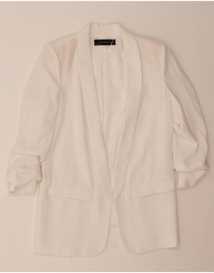 Giacca blazer da donna con maniche a 3/4 Zara UK 10 piccola poliestere bianco