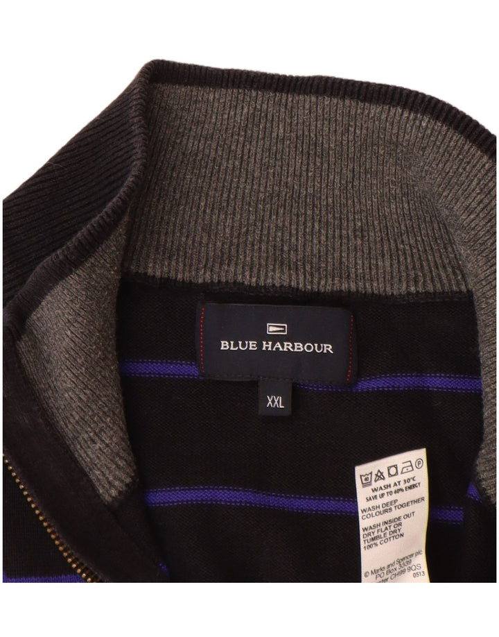 Maglione da uomo Marks & Spencer con collo con zip blu Harbour 2XL a righe nere