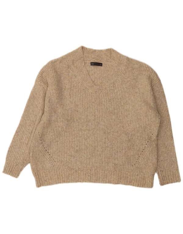 Maglione con scollo a V da donna Marks & Spencer UK 16 Grande beige screziato