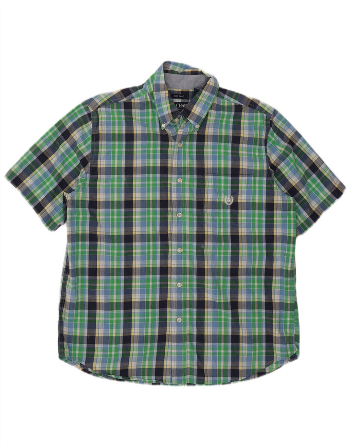 Chaps - Camicia a maniche corte da uomo, facile da pulire, in cotone a quadri verdi grandi