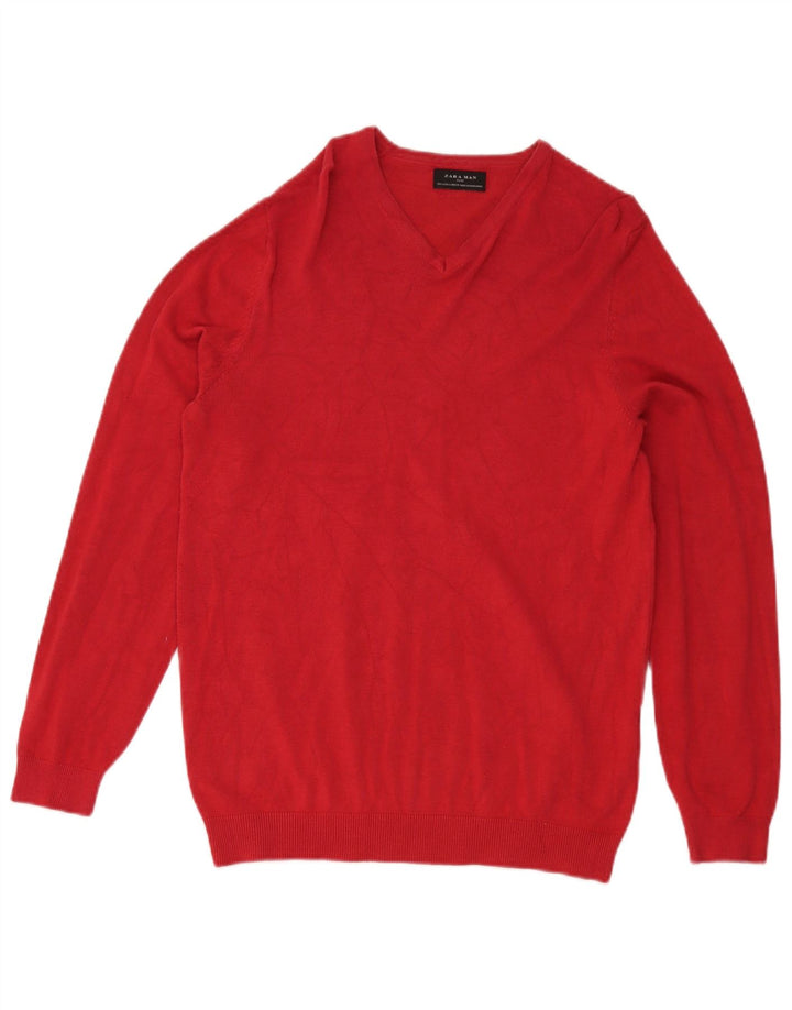 Maglione Zara da uomo con scollo a V piccolo rosso in viscosa